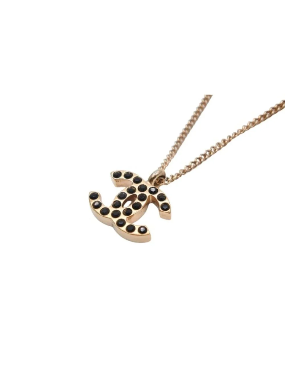 Chanel CC Logo Necklace 01 43.5 Metal Rhinestone Gold Black
